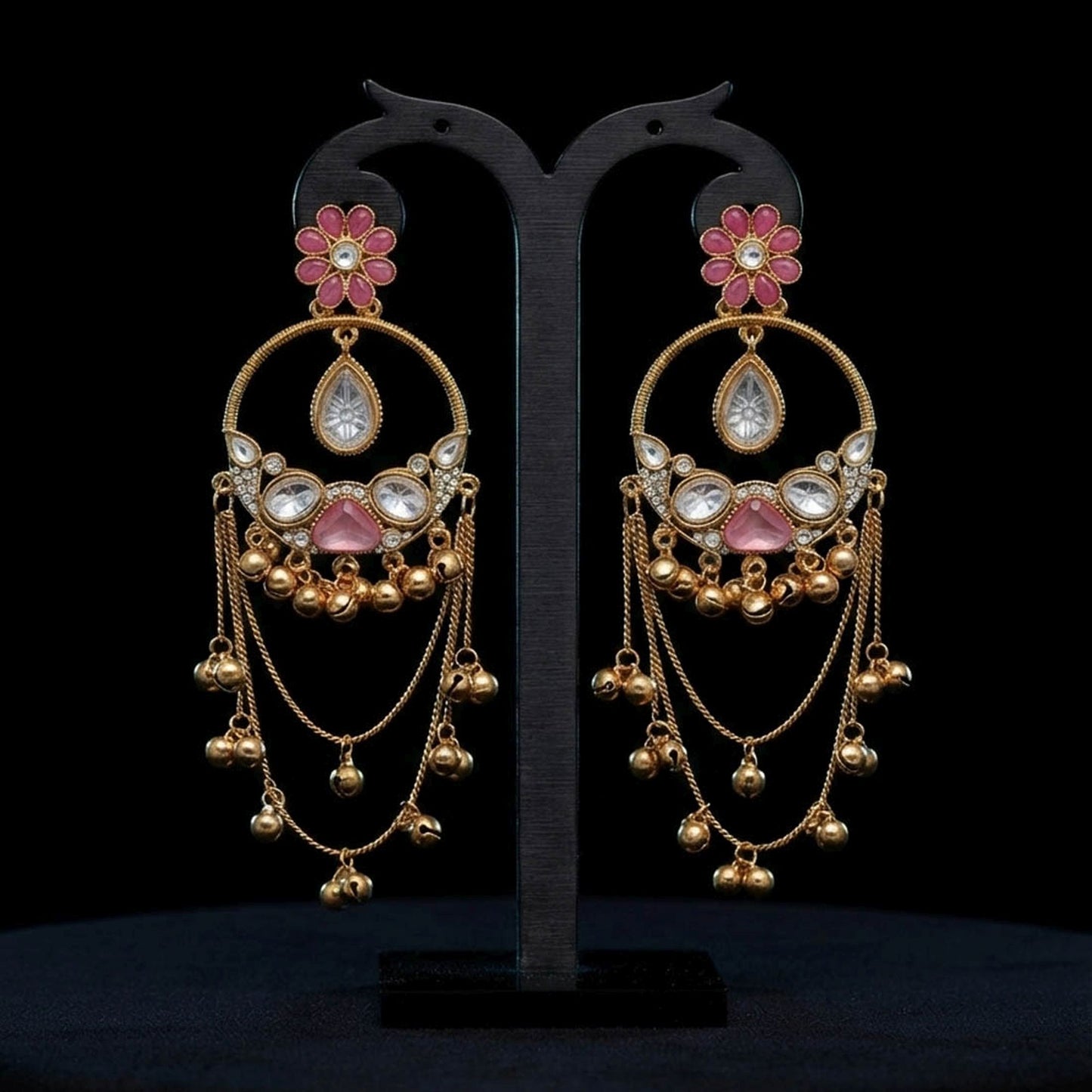 Pink Color Long Kashmiri Earrings with Elegant Traditional Patterns and Graceful Kashmiri Jewellery Appeal
