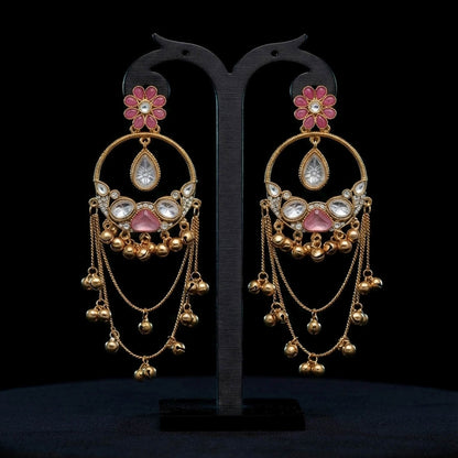 Pink Color Long Kashmiri Earrings with Elegant Traditional Patterns and Graceful Kashmiri Jewellery Appeal