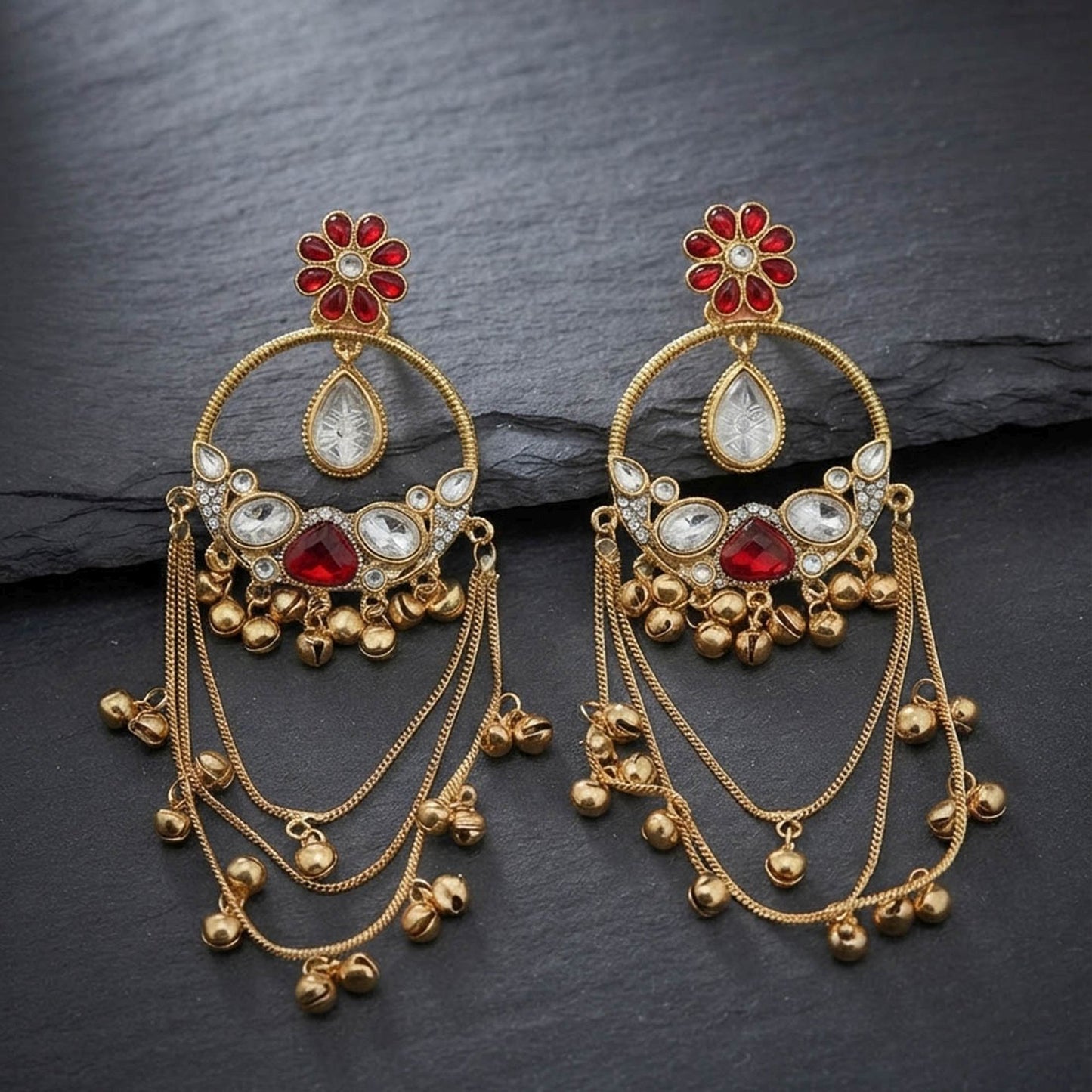 Red Color Long Kashmiri Earrings with Royal Traditional Detailing and Beautiful Ethnic Jewellery Charm