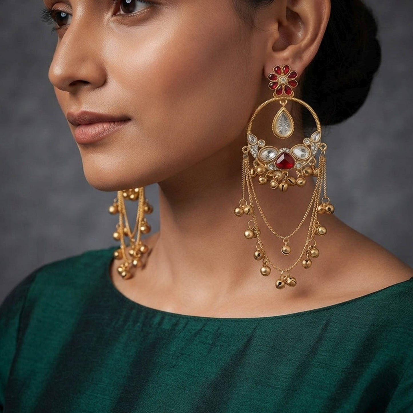 Red Color Long Kashmiri Earrings with Royal Traditional Detailing and Beautiful Ethnic Jewellery Charm