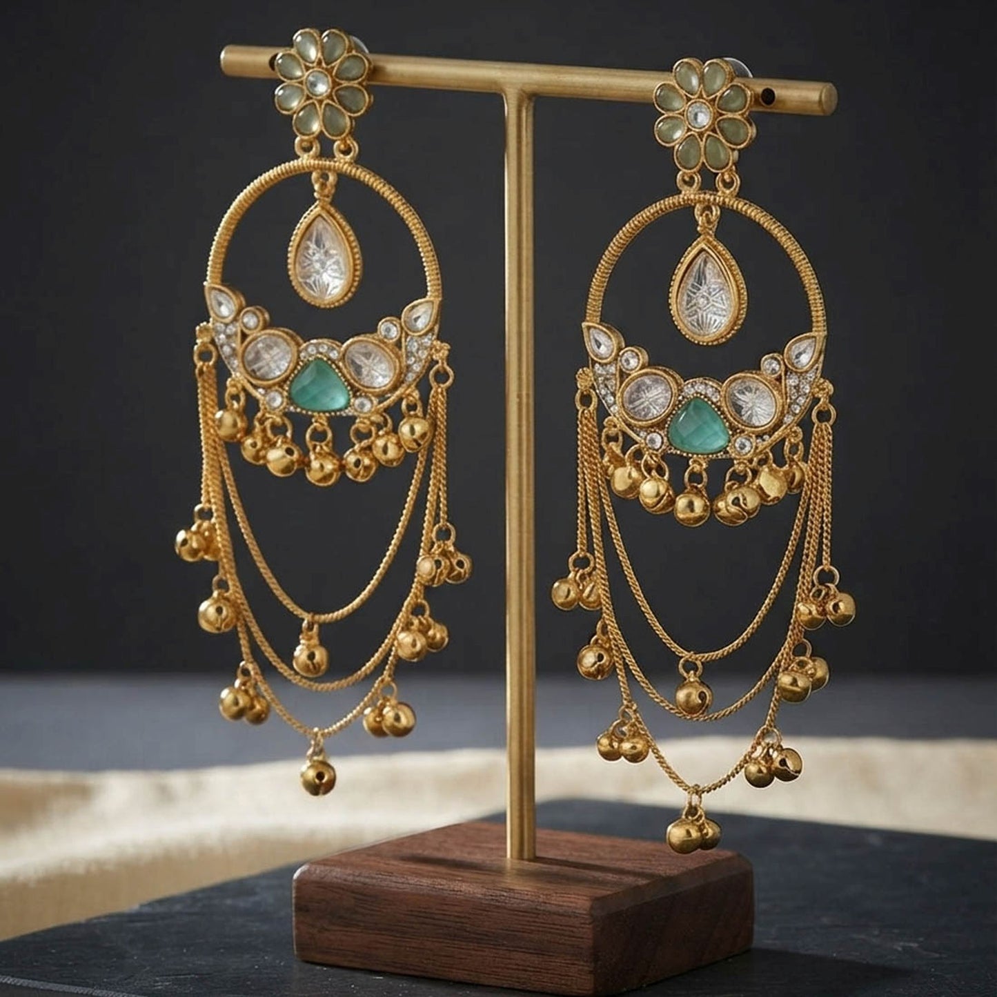 Rama Green Color Long Kashmiri Earrings with Elegant Floral Detailing and Traditional Ethnic Appeal