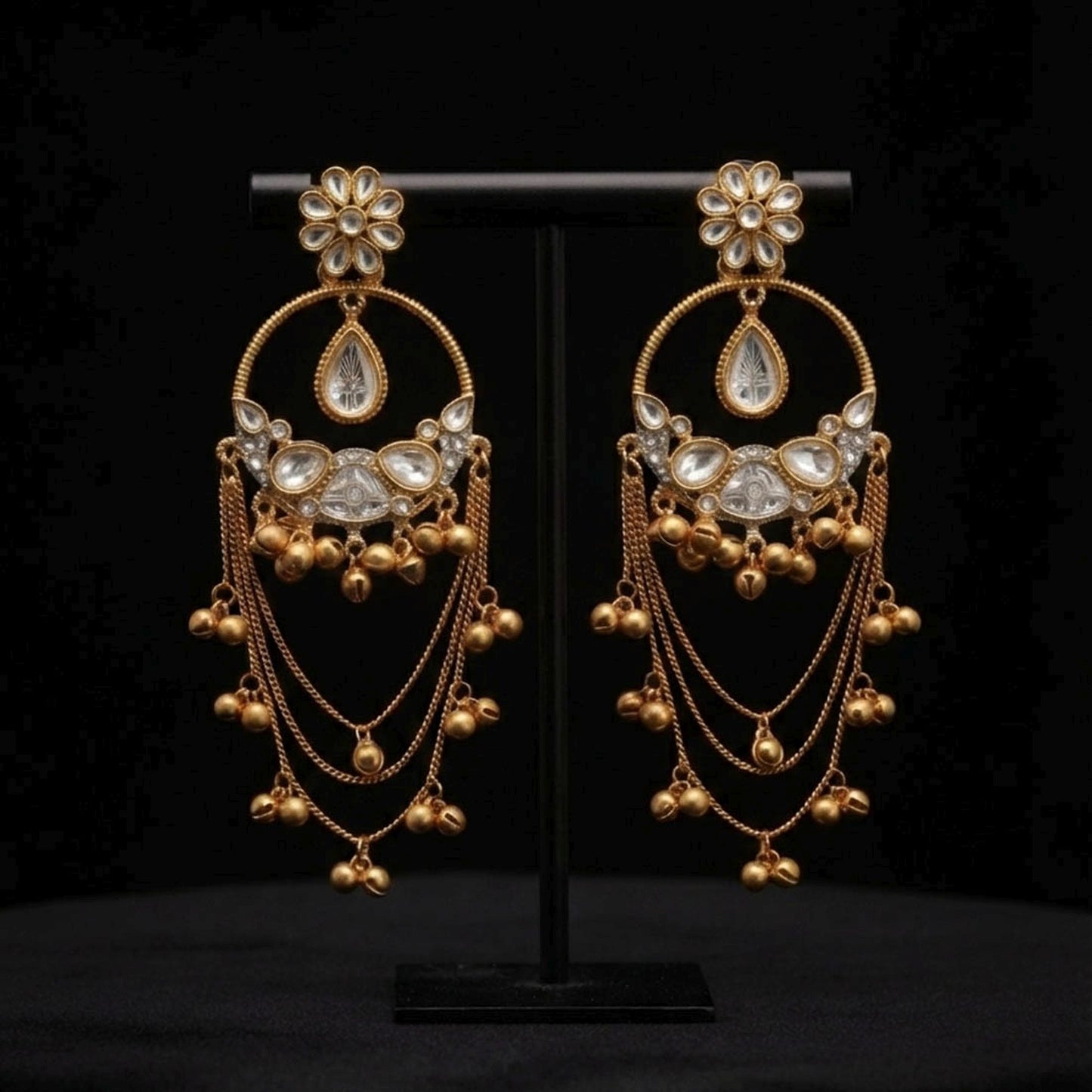 White Color Long Kashmiri Earrings with Classic Traditional Patterns and Elegant Ethnic Jewellery Charm