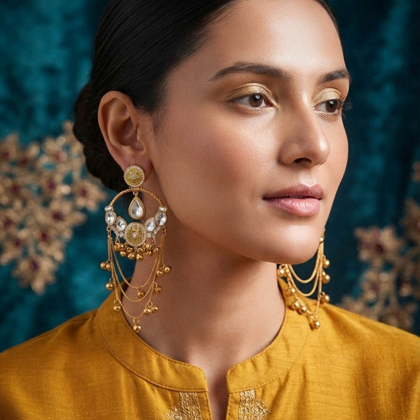 Lemon Yellow Color Long Kashmiri Earrings with Vibrant Traditional Detailing and Stylish Ethnic Charm