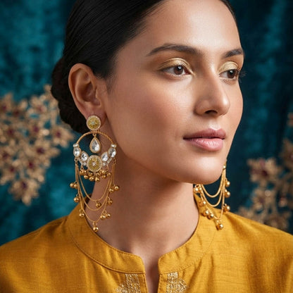 Lemon Yellow Color Long Kashmiri Earrings with Vibrant Traditional Detailing and Stylish Ethnic Charm