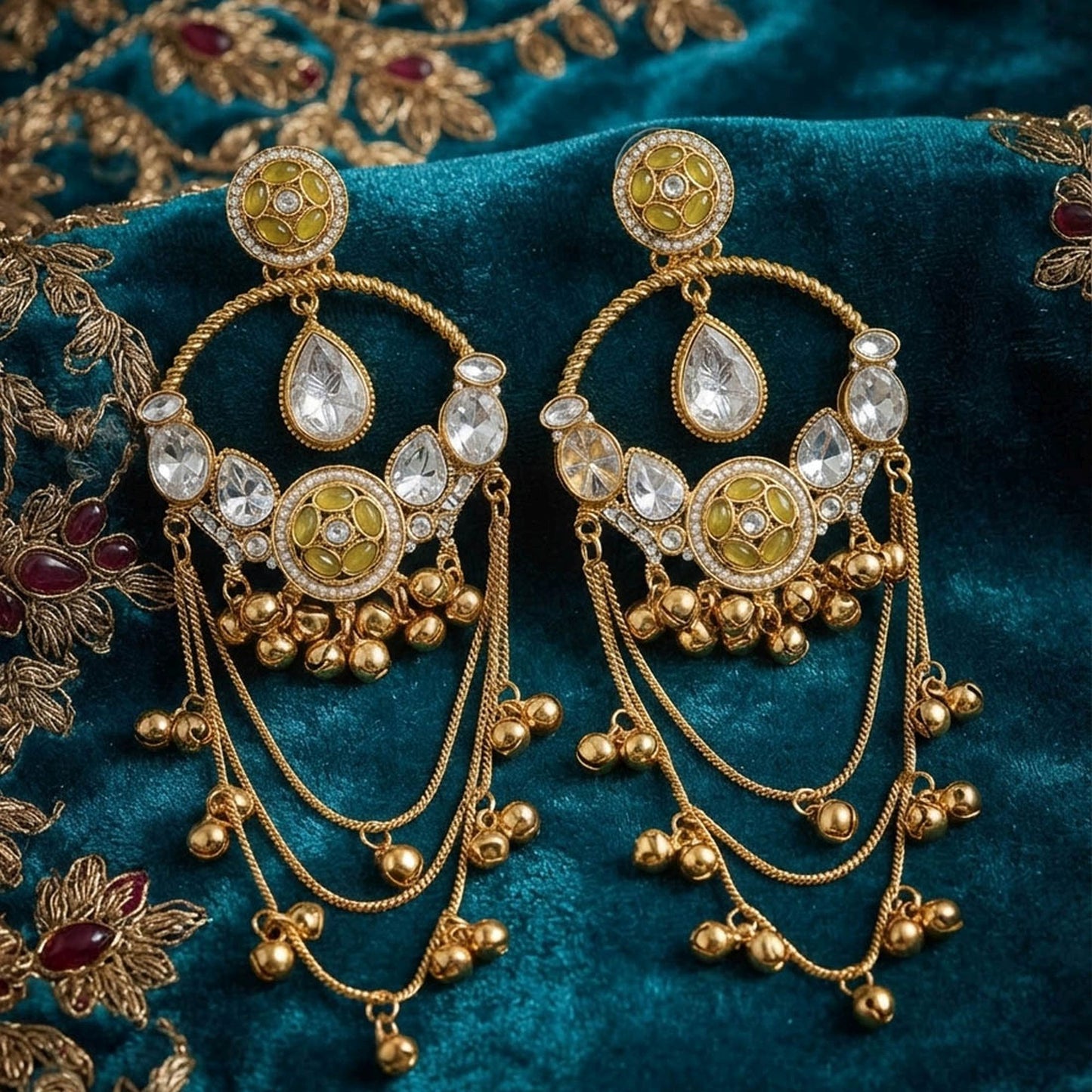 Lemon Yellow Color Long Kashmiri Earrings with Vibrant Traditional Detailing and Stylish Ethnic Charm