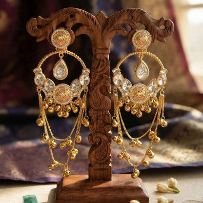 Multi Color Long Kashmiri Earrings with Colorful Stonework and Beautiful Traditional Ethnic Jewellery Appeal