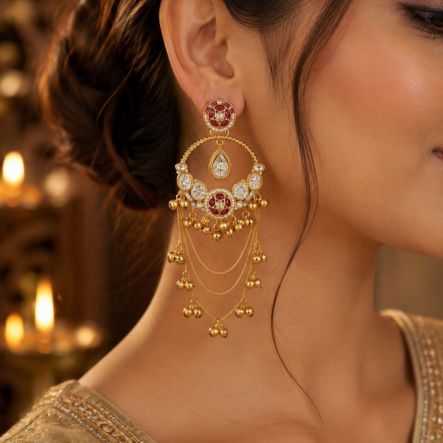 Pink Color Long Kashmiri Earrings with Graceful Floral Detailing and Elegant Traditional Kashmiri Charm