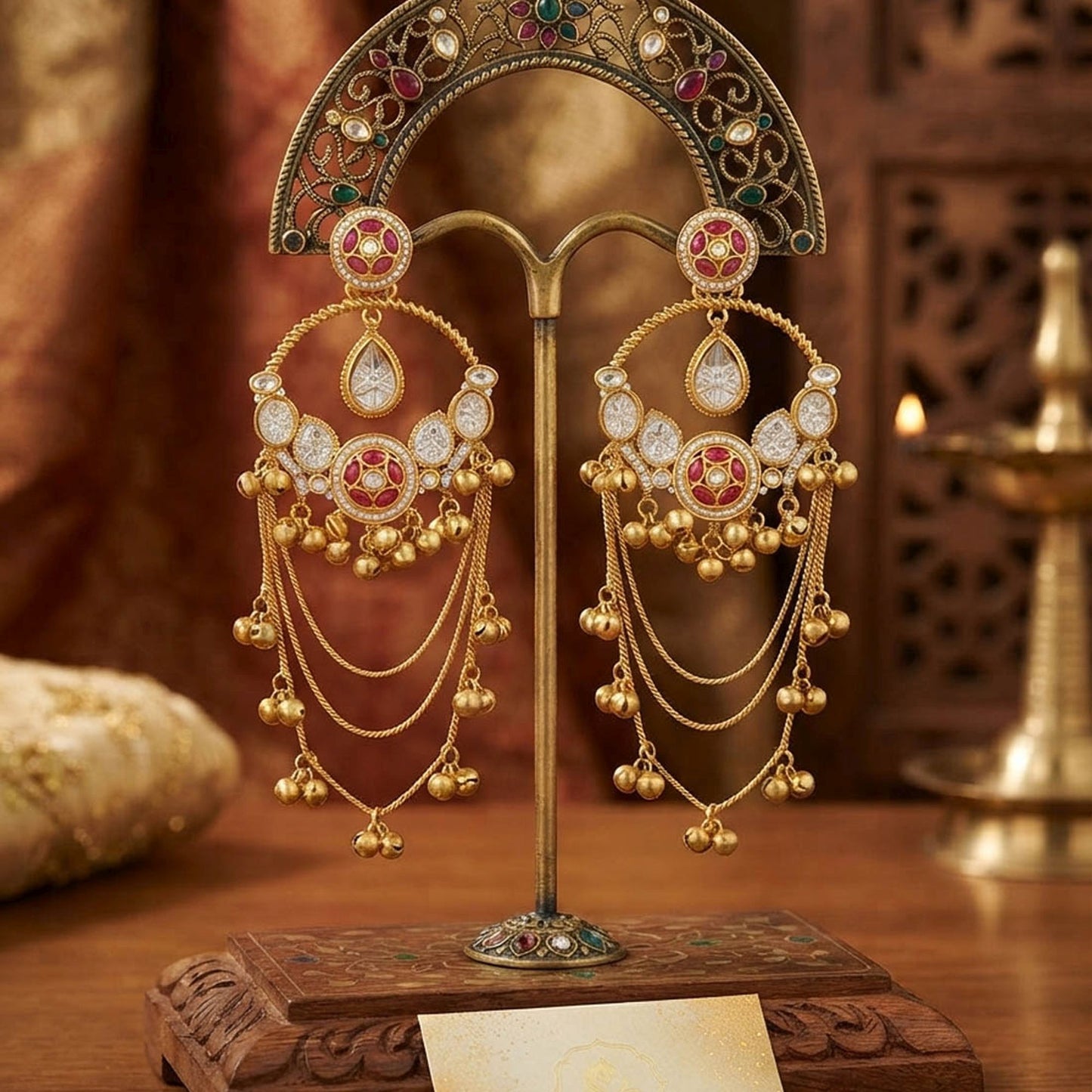 Pink Color Long Kashmiri Earrings with Graceful Floral Detailing and Elegant Traditional Kashmiri Charm