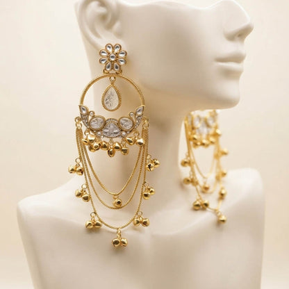 White Color Long Kashmiri Earrings with Elegant Floral Motifs and Classic Traditional Jewellery Charm
