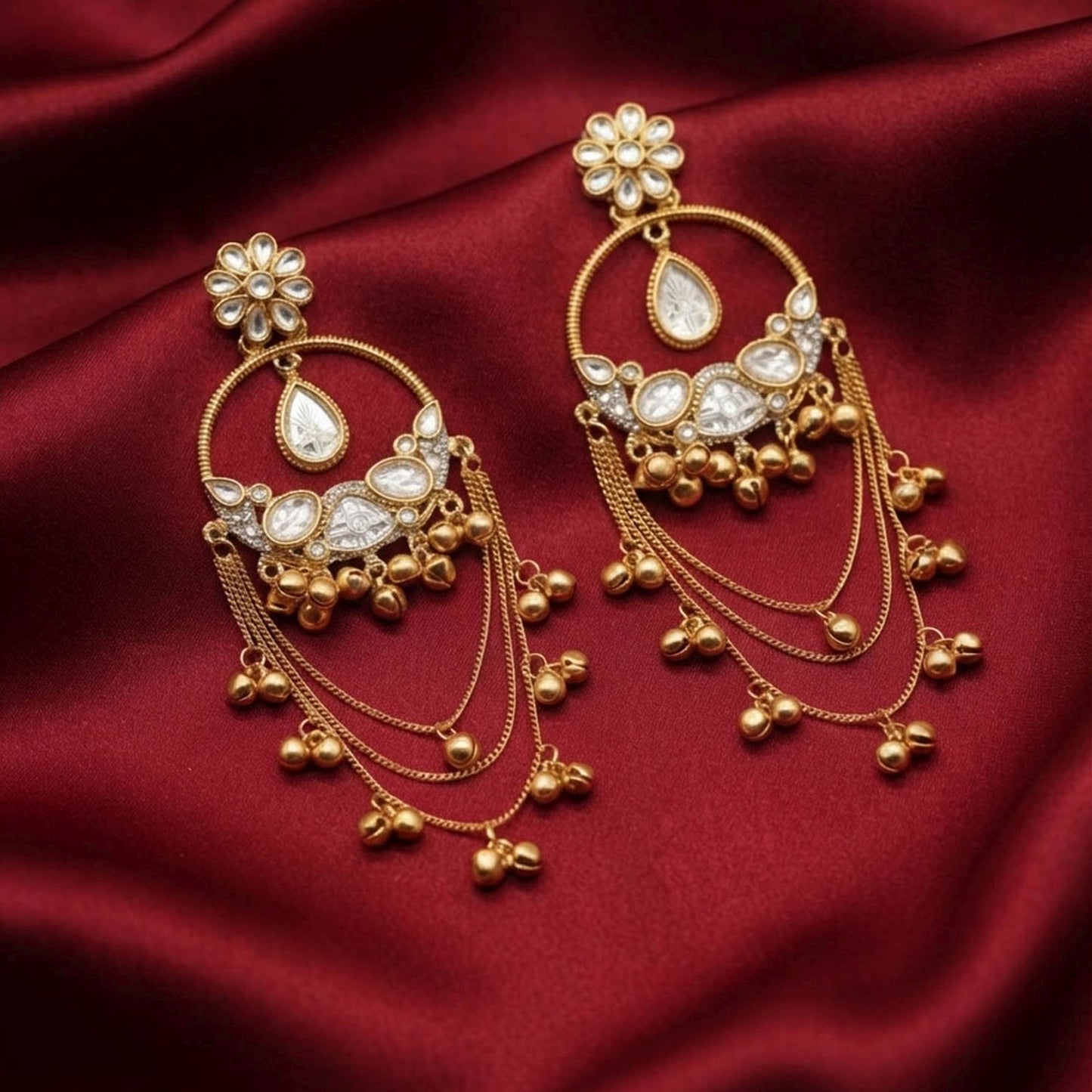 White Color Long Kashmiri Earrings with Elegant Floral Motifs and Classic Traditional Jewellery Charm