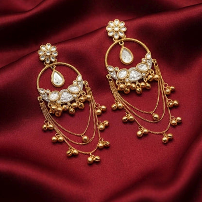 White Color Long Kashmiri Earrings with Elegant Floral Motifs and Classic Traditional Jewellery Charm