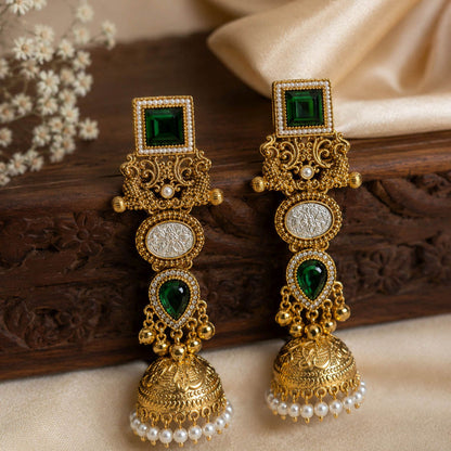 Green Color Kashmiri Jhumka with Intricate Floral Patterns and Graceful Traditional Ethnic Jewellery Charm
