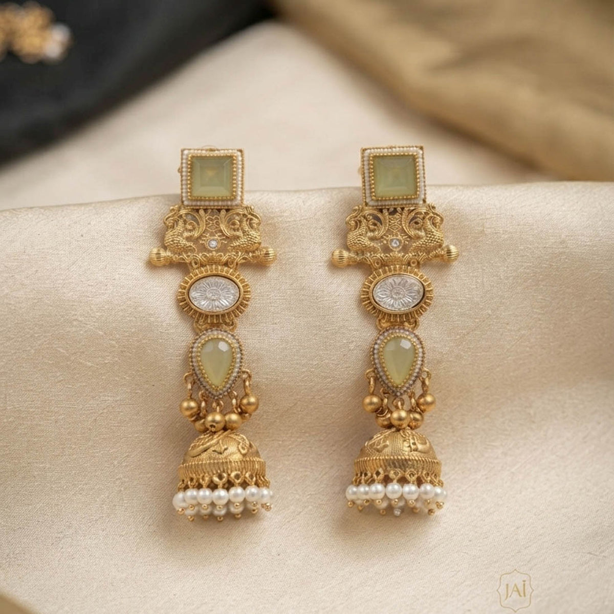 Light Green Color Kashmiri Jhumka with Elegant Traditional Detailing and Beautiful Ethnic Jewellery Appeal