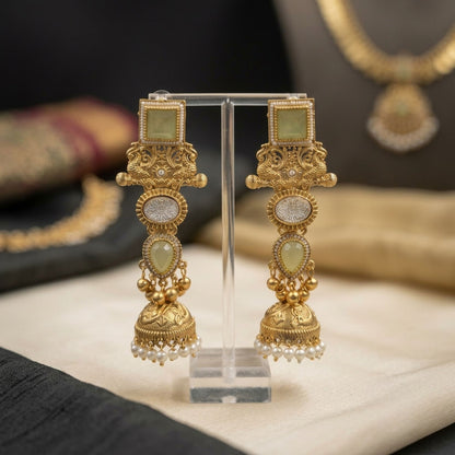 Light Green Color Kashmiri Jhumka with Elegant Traditional Detailing and Beautiful Ethnic Jewellery Appeal