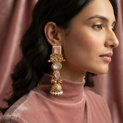Light Pink Color Kashmiri Jhumka with Graceful Floral Patterns and Stylish Traditional Ethnic Charm