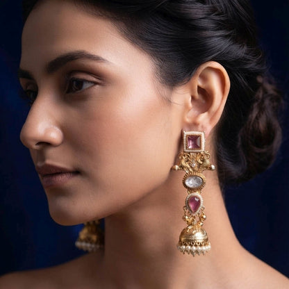 Pink Color Kashmiri Jhumka with Elegant Floral Motifs and Graceful Traditional Kashmiri Jewellery Charm