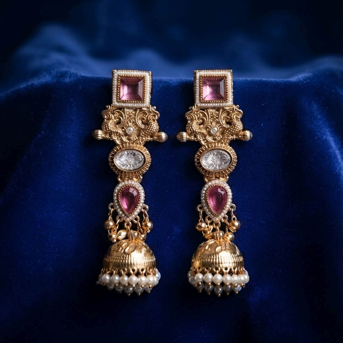 Pink Color Kashmiri Jhumka with Elegant Floral Motifs and Graceful Traditional Kashmiri Jewellery Charm