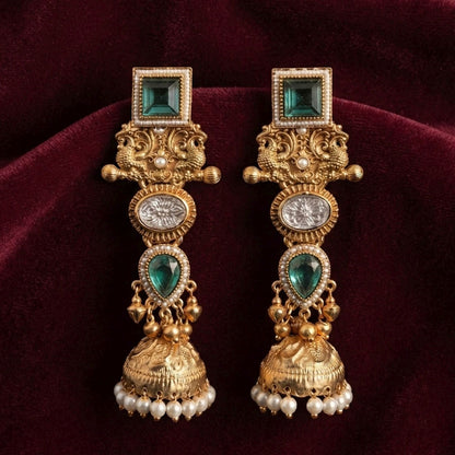Rama Green Color Kashmiri Jhumka with Royal Traditional Patterns and Elegant Ethnic Jewellery Appeal