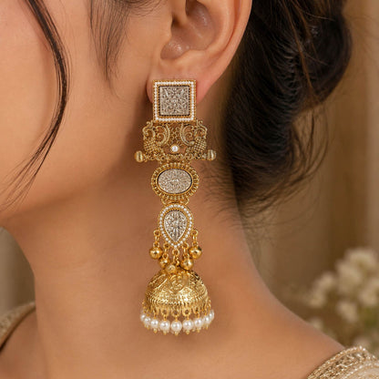 White Color Kashmiri Jhumka with Classic Floral Detailing and Beautiful Traditional Ethnic Jewellery Charm