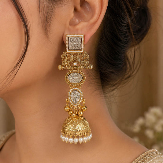 White Color Kashmiri Jhumka with Classic Floral Detailing and Beautiful Traditional Ethnic Jewellery Charm