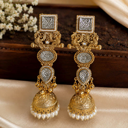 White Color Kashmiri Jhumka with Classic Floral Detailing and Beautiful Traditional Ethnic Jewellery Charm