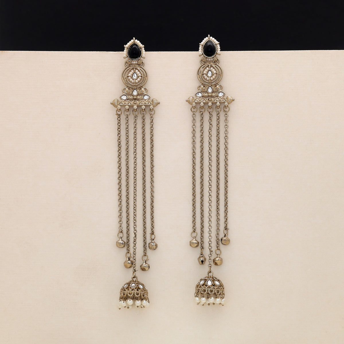 Classy Midnight Black Color Long Kashmiri Earrings Tailored For Evening Party Outfits