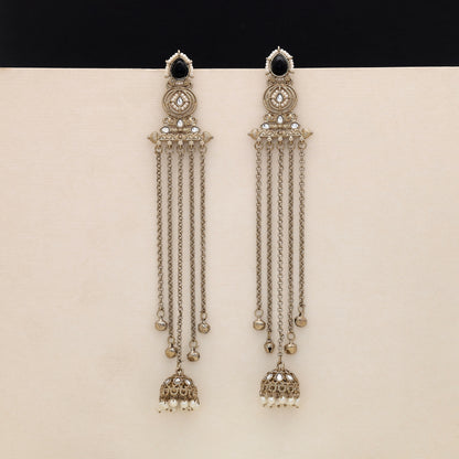 Classy Midnight Black Color Long Kashmiri Earrings Tailored For Evening Party Outfits