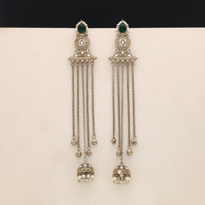 Lush Forest Green Color Long Kashmiri Earrings Perfect For Traditional Ethnic Sarees