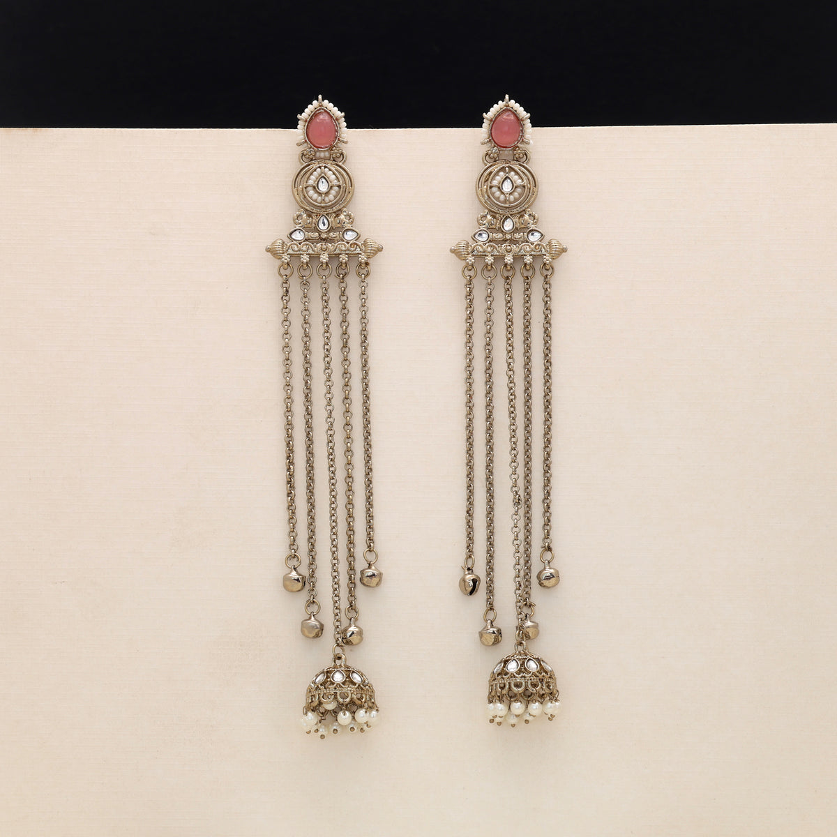 Delicate Soft Light Pink Color Long Kashmiri Earrings Designed For Sangeet Night Parties