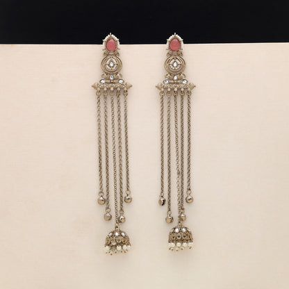 Delicate Soft Light Pink Color Long Kashmiri Earrings Designed For Sangeet Night Parties