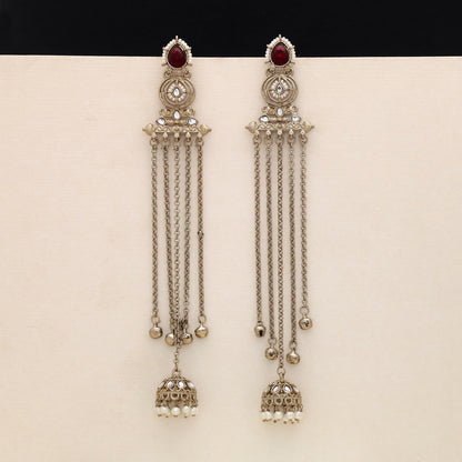 Rich Deep Maroon Color Long Kashmiri Earrings Designed For Traditional Festive Wearing