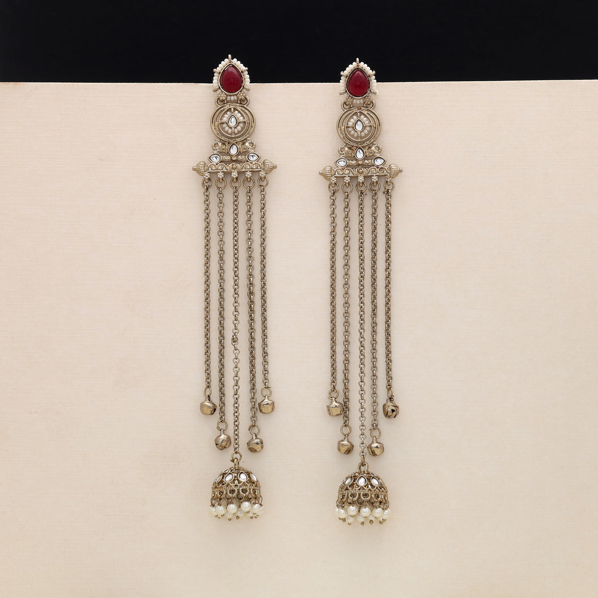 Charming Blush Pink Color Long Kashmiri Earrings Created For Elegant Wedding Guest Wear