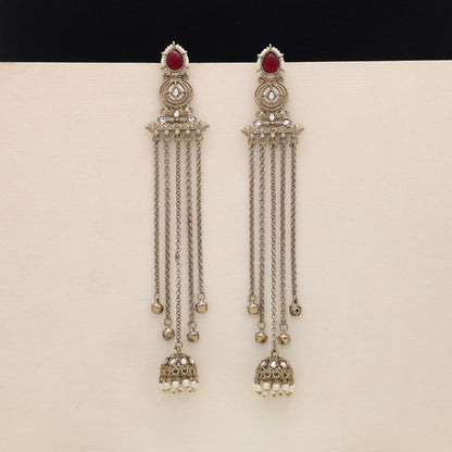 Charming Blush Pink Color Long Kashmiri Earrings Created For Elegant Wedding Guest Wear