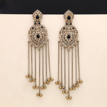Classy Jet Black Color Long Kashmiri Earrings Specially Crafted For Contemporary Wear