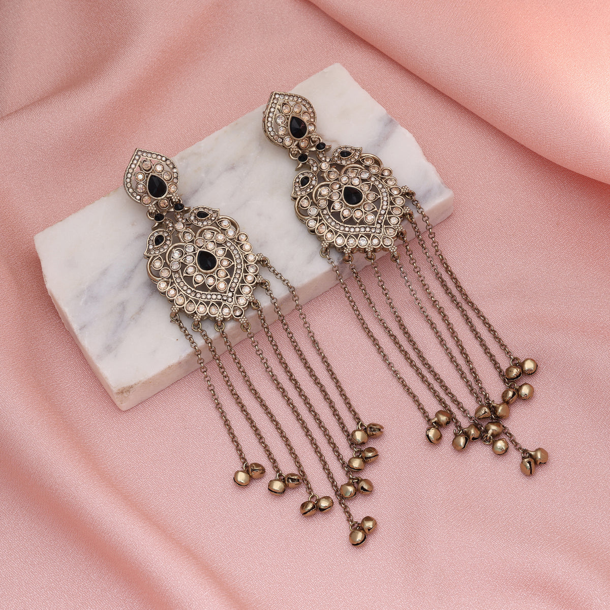 Classy Jet Black Color Long Kashmiri Earrings Specially Crafted For Contemporary Wear