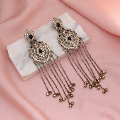 Classy Jet Black Color Long Kashmiri Earrings Specially Crafted For Contemporary Wear