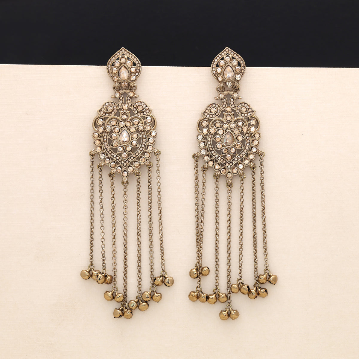 Opulent Sheen Gold Color Long Kashmiri Earrings Specially Designed For Wedding Ceremonies