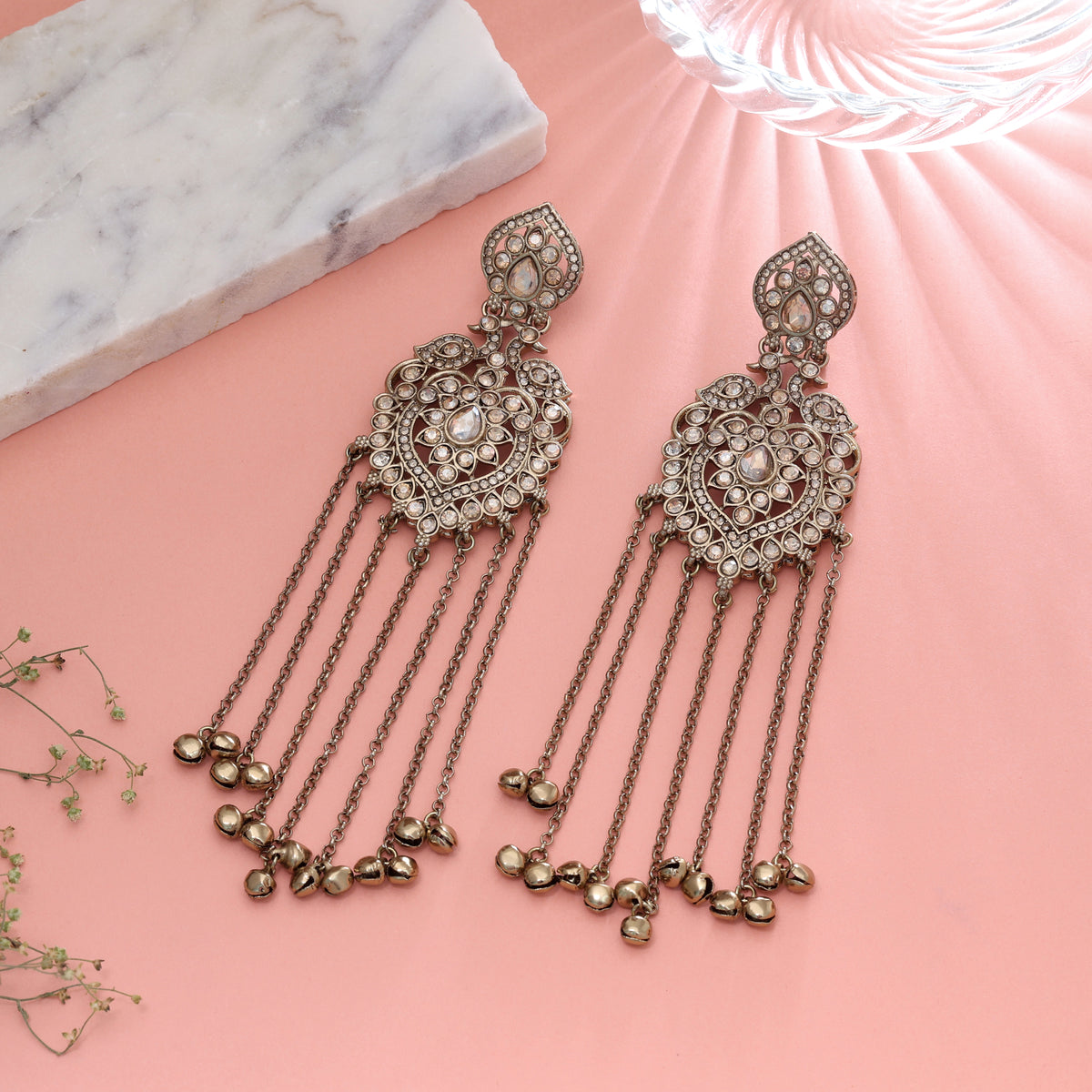 Opulent Sheen Gold Color Long Kashmiri Earrings Specially Designed For Wedding Ceremonies