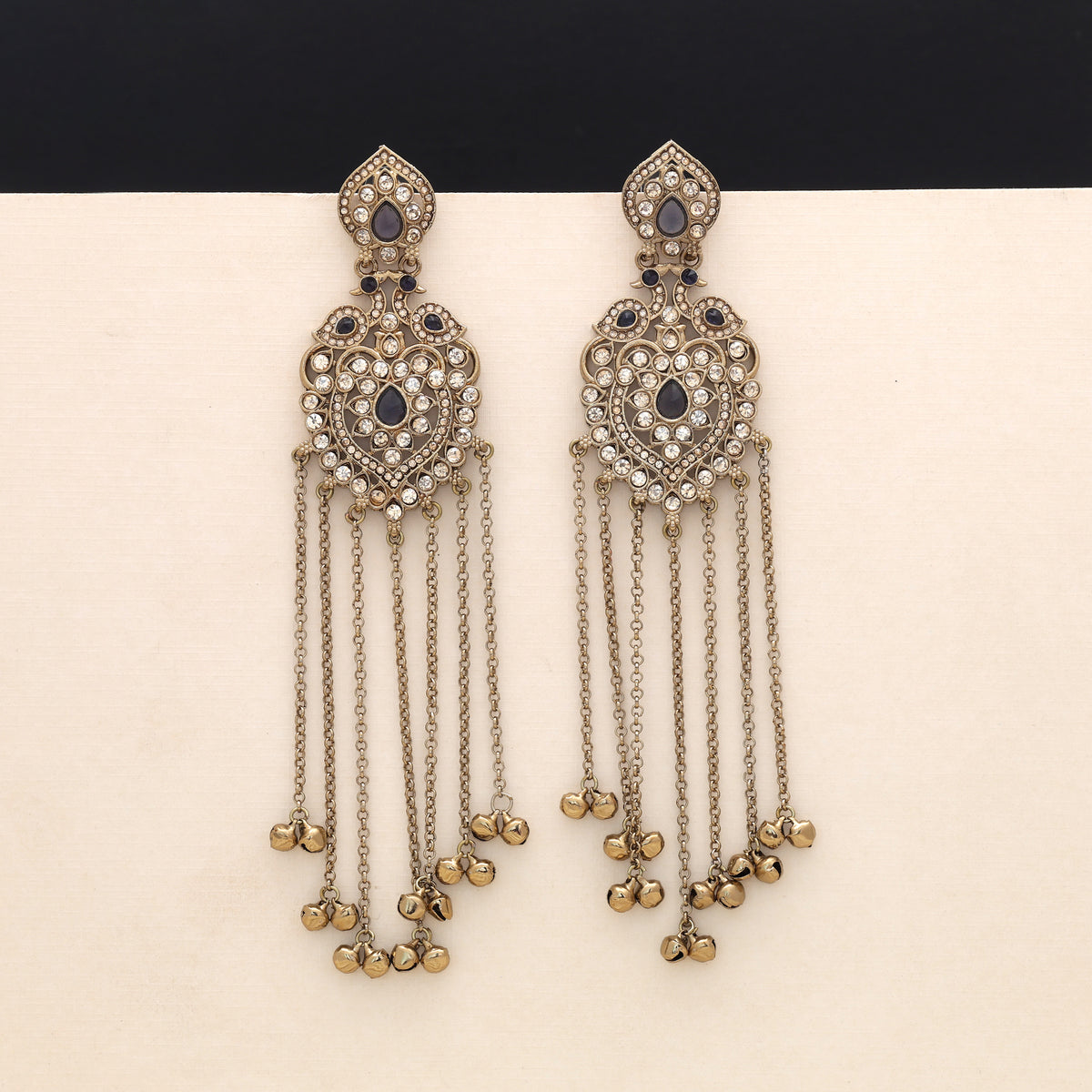 Modern Charcoal Grey Color Long Kashmiri Earrings Designed For Fusion Fashion Wear