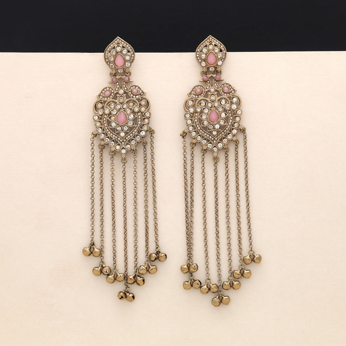 Pretty Rose Light Pink Color Long Kashmiri Earrings Ideal For Minimalist Traditional Style