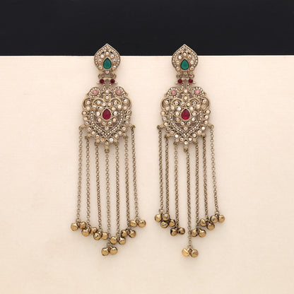 Vibrant Folk Multi Color Long Kashmiri Earrings Tailored For Cultural Celebration Wear