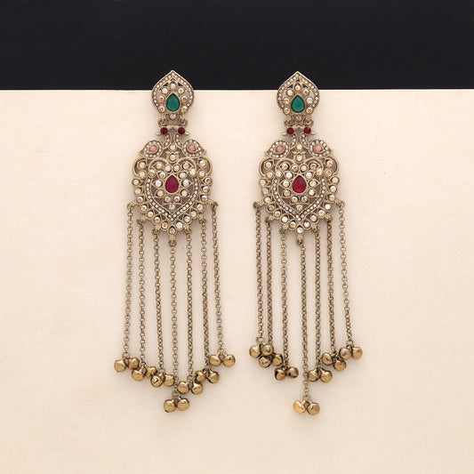 Vibrant Folk Multi Color Long Kashmiri Earrings Tailored For Cultural Celebration Wear