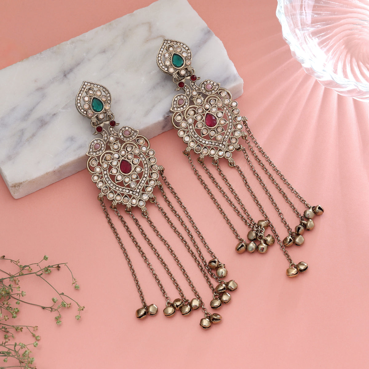 Vibrant Folk Multi Color Long Kashmiri Earrings Tailored For Cultural Celebration Wear