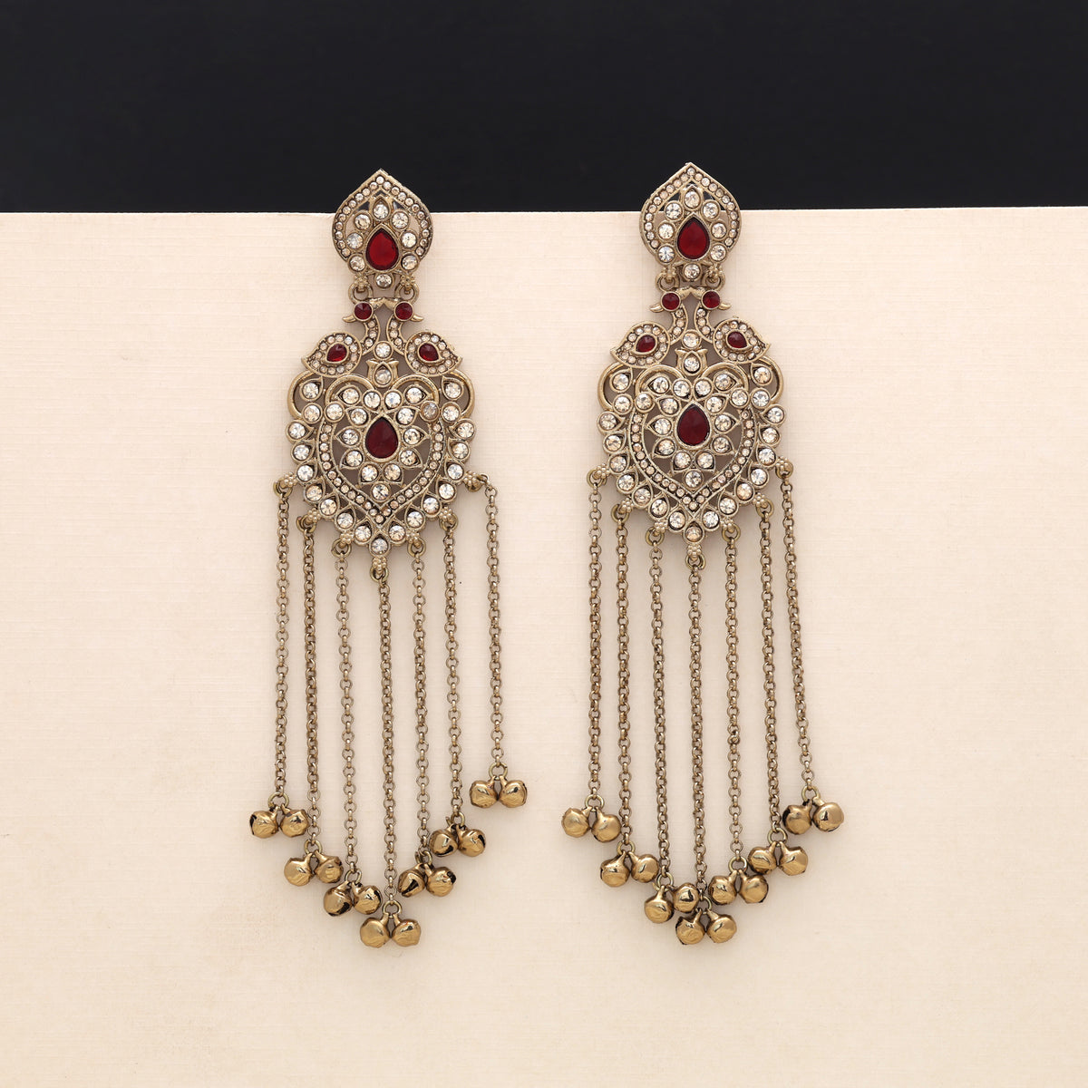 Classic Crimson Red Color Long Kashmiri Earrings Specially Crafted For Festive Outfits