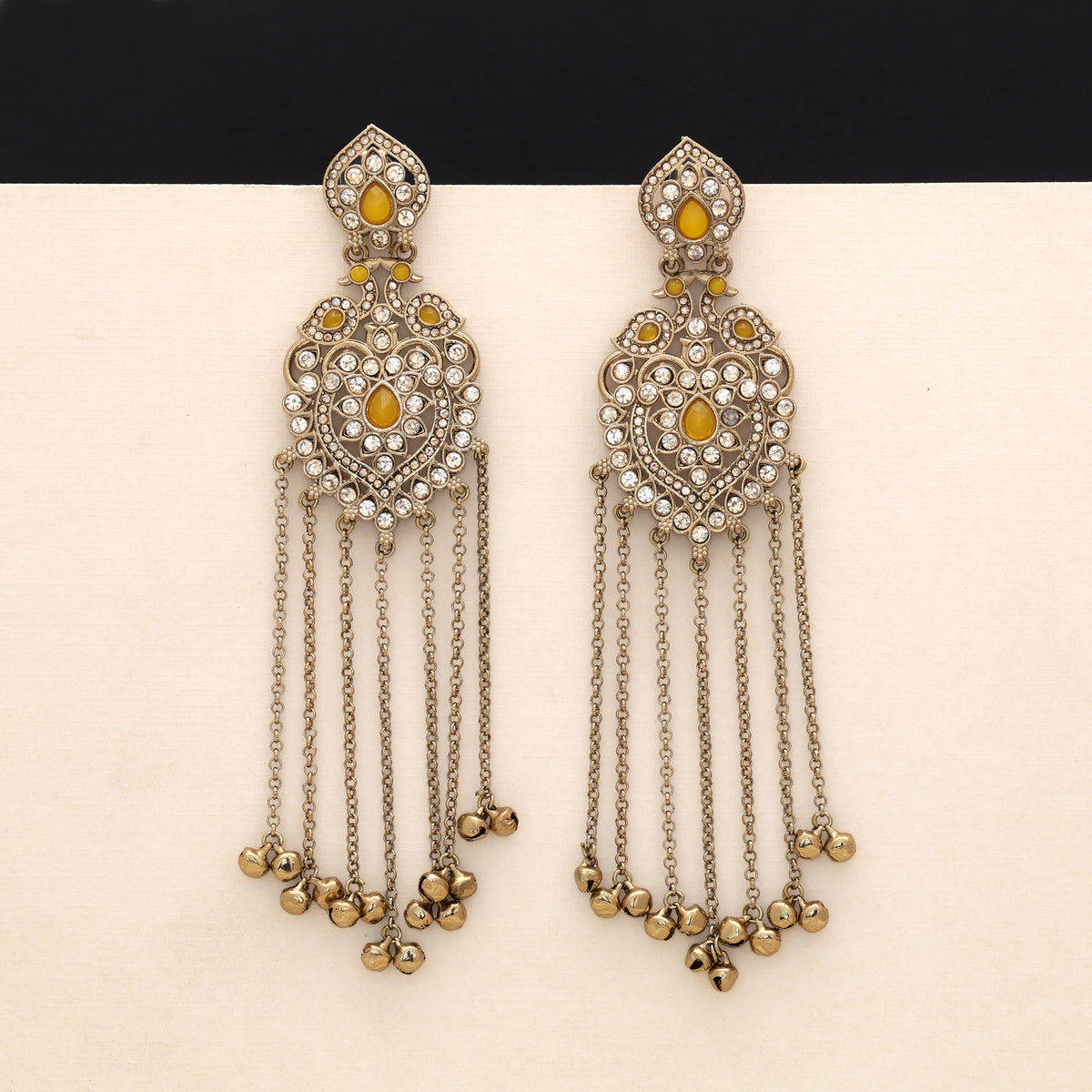 Bright Sunshine Yellow Color Long Kashmiri Earrings Perfect For Festive Haldi Rituals
