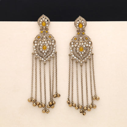 Bright Sunshine Yellow Color Long Kashmiri Earrings Perfect For Festive Haldi Rituals