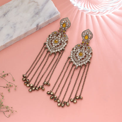 Bright Sunshine Yellow Color Long Kashmiri Earrings Perfect For Festive Haldi Rituals