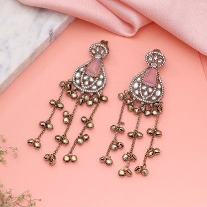 Soft Delicate Light Pink Color Long Kashmiri Earrings Crafted Specially For Girls