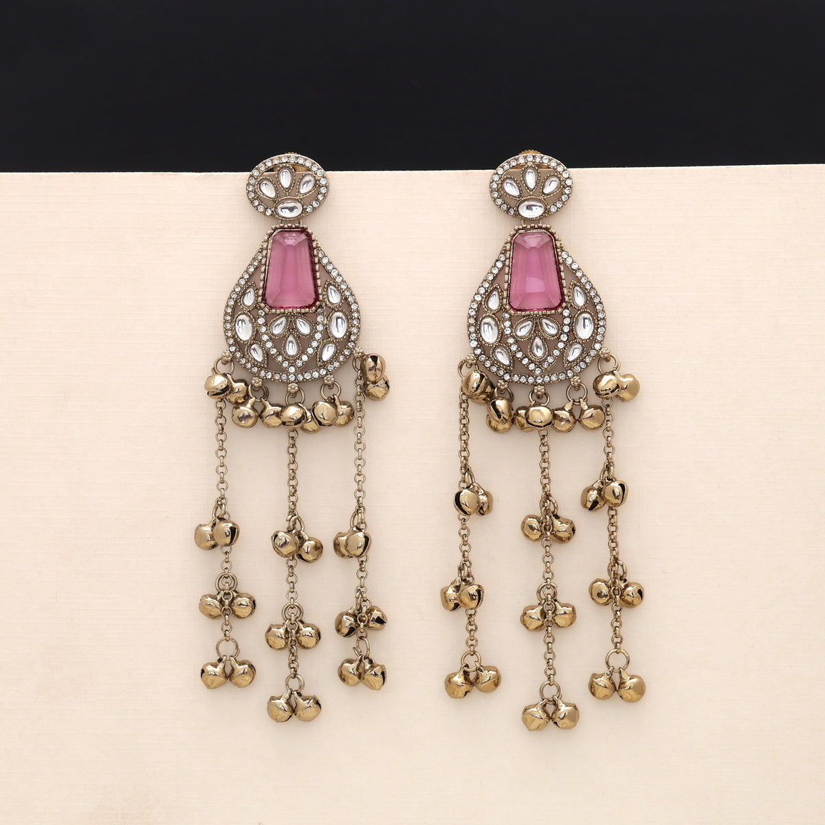 Soft Delicate Light Pink Color Long Kashmiri Earrings Crafted Specially For Girls