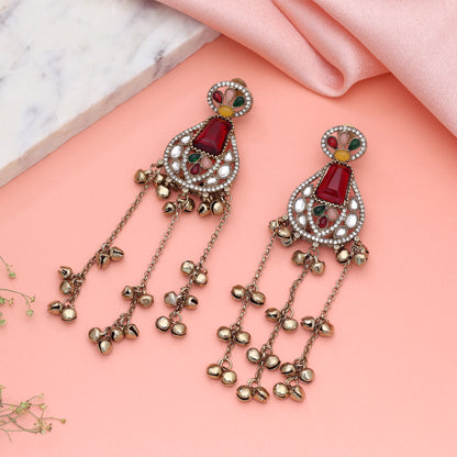 Eye Catching Rainbow Multi Color Long Kashmiri Earrings Designed For Festive Sangeet